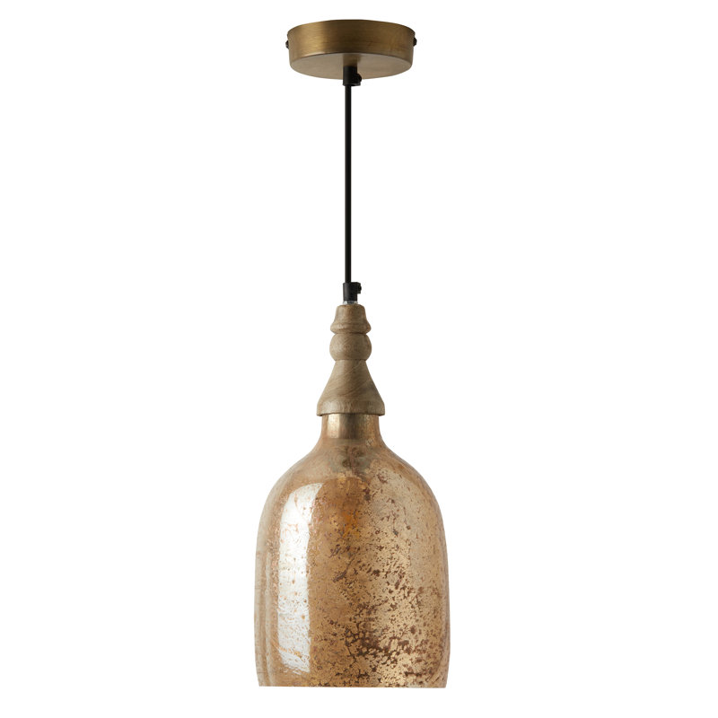7"W Bayarmaa Textured Glass Bell-Shaped Pendant Lamp, Champagne