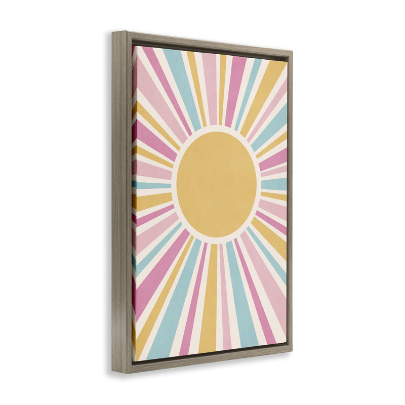 Toile flottante encadrée Groovy Pastel Sun Rays par Nataly White, Cadre flottant orme Montalcino, H 25 po x l 17 po