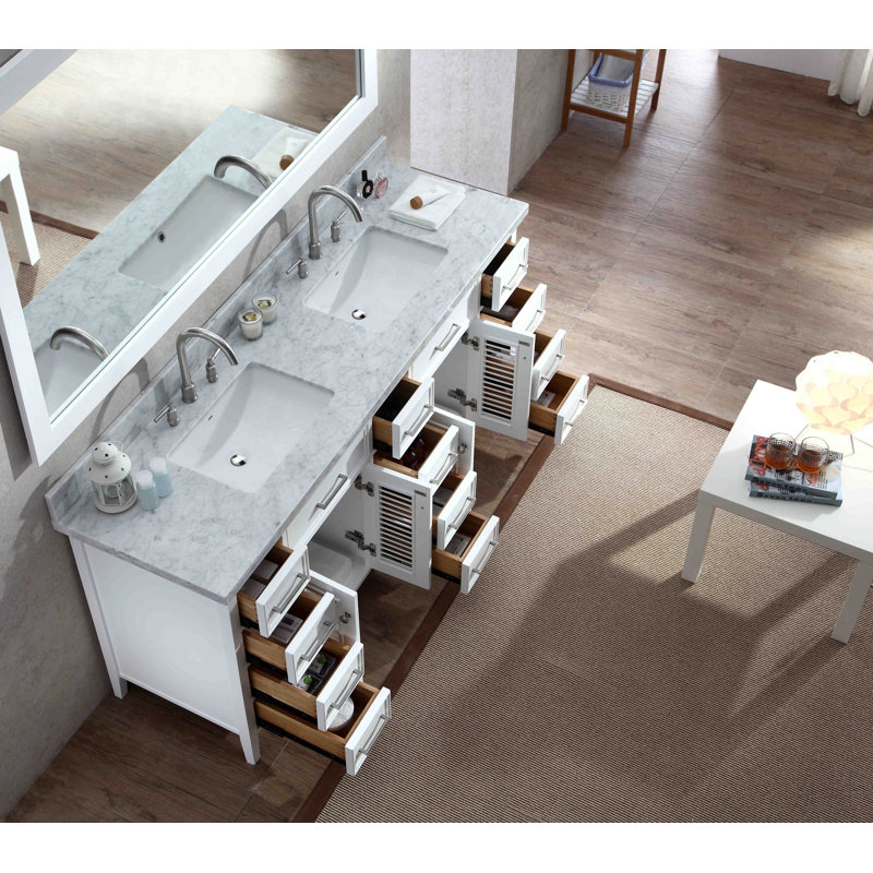 Ensemble de meuble-lavabo de salle de bain double 73 po avec miroir Hamil, blanc