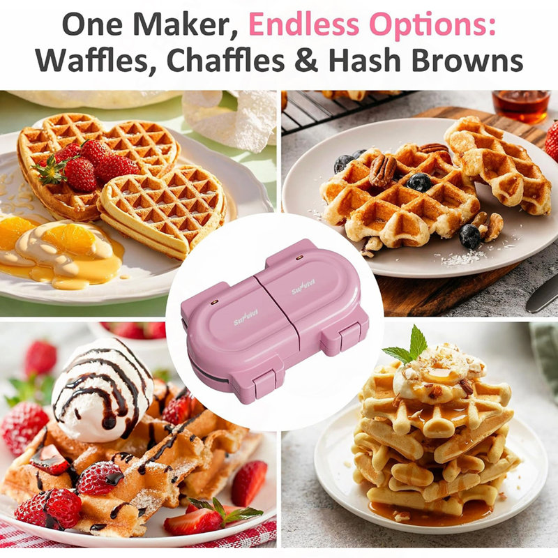 2 in 1 Heart Shape Waffle Maker - 4.6'' Double Mini Waffle Iron