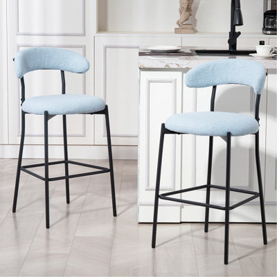 Tabouret de bar 26 po à hauteur de comptoir avec tabouret de bar en tissu de cuisine avec base thermolaquée noire et repose-pieds (bleu)