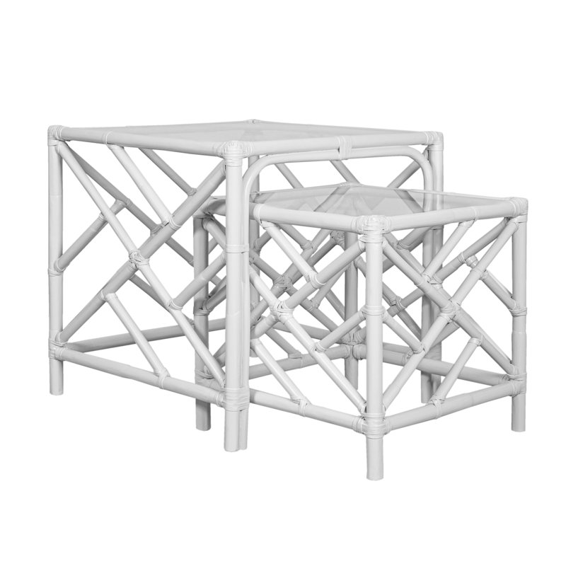 Chippendale Glass Top Nesting Tables, White