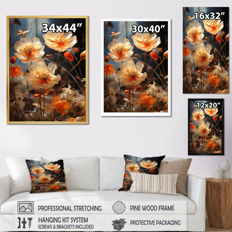 «Peach Sunkissed Petals Wildflowers I», reproduction sur toile, 40" H x 30" W, Toile tendue