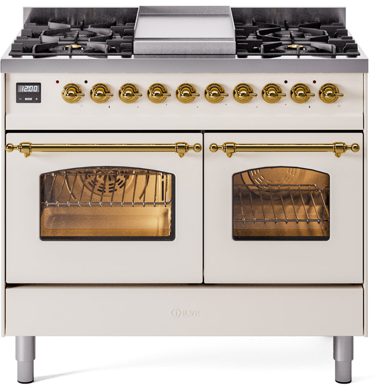 ILVE Nostalgie II 40 in Dual Fuel Range, RAL/Brass, Liquid Propane