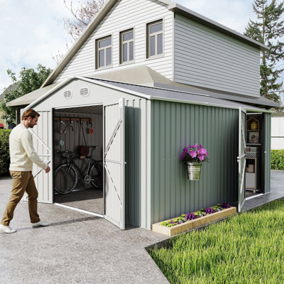 Traditional Metal Storage Shed,10' W x12' D,Steep Slope and Side Door