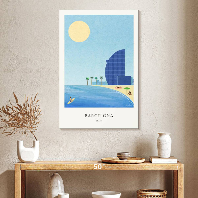 Affiche de voyage rétro Aime Barcelona Beach, H 39 po x l 26 po
