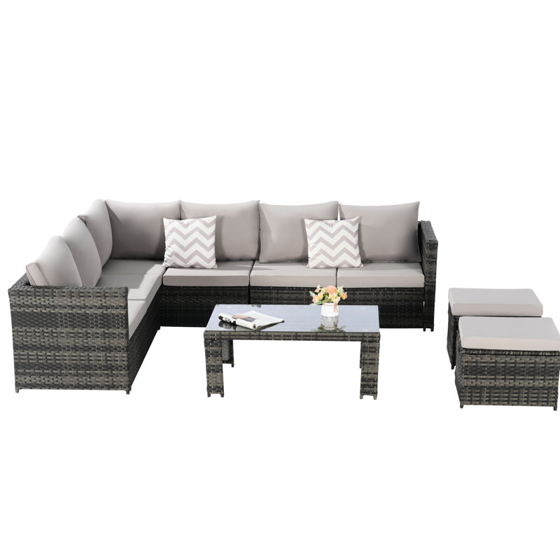 Outdoor Patio Furniture Of 6 - Robust All Weather With Glass Table, Cushions, Pillows For Lawn, Garden, Backyard 6 Resilient Cushions &