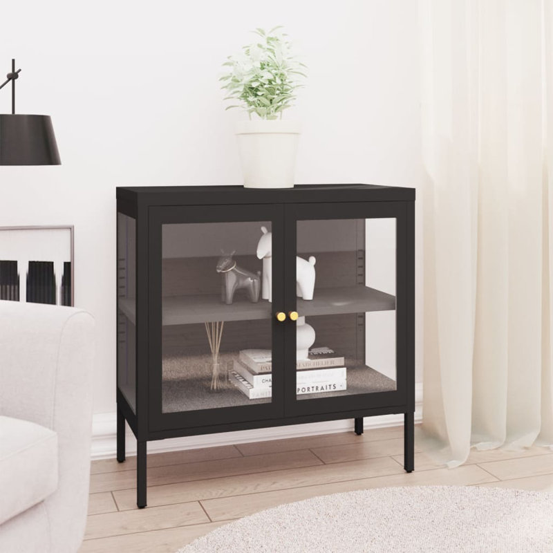 Buffet moyen en acier thermolaqué noir, Noir, H 70 cm x l 70 cm x P 35 cm