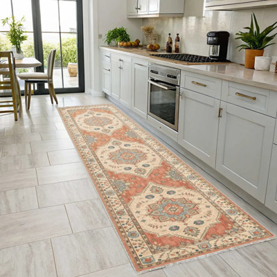 Tapis rétro en terre cuite / tapis en chenille vert, antidérapant, lavable, pour la cuisine, le salon et le couloir.