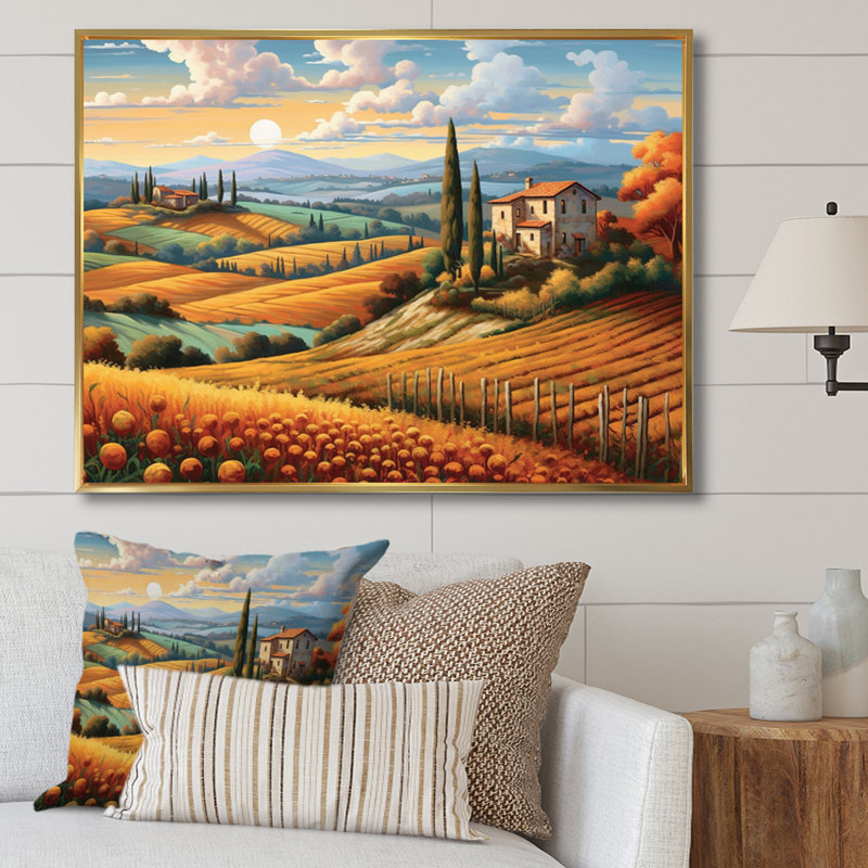 Pittoresque, art mural sur toile campagne, H 12 po x l 20 po x P 1 po, Cadre flottant doré