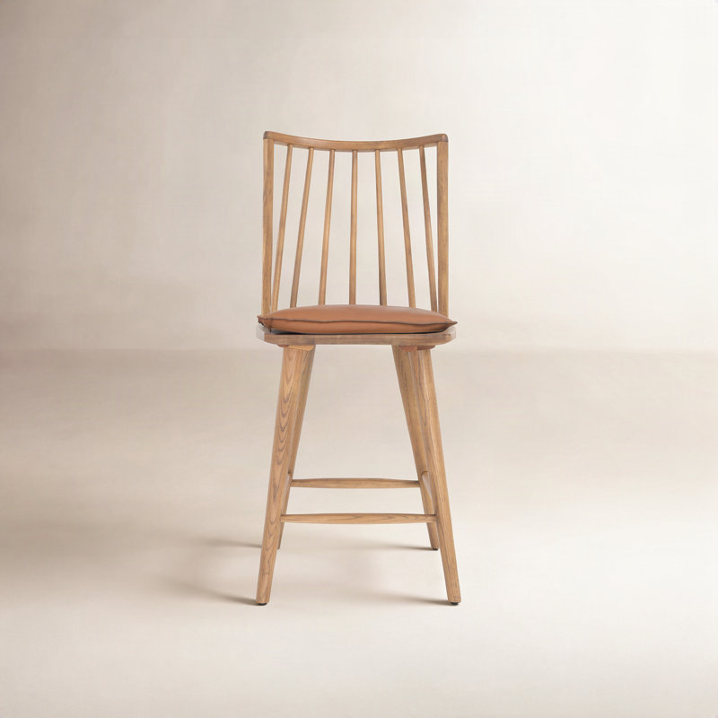 Sergio Solid Wood Stool, Brown/Sheepskin, Sandy Oak, Counter Stool (25" Seat Height)