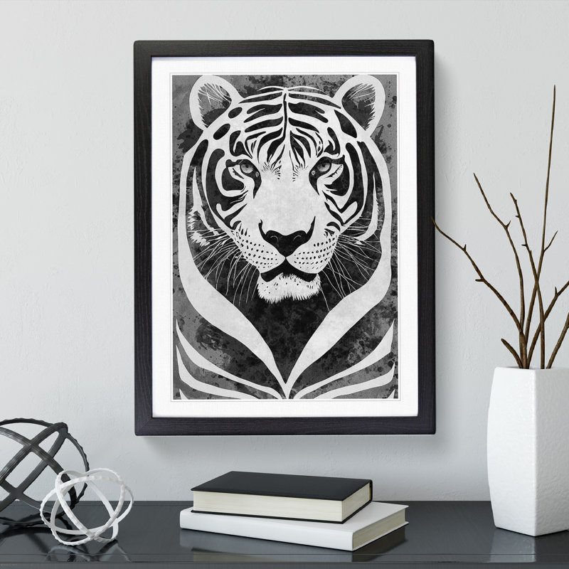 Monochrome Tiger No.4 - Framed Print, Black, 64cm H x 46cm W x 2cm D