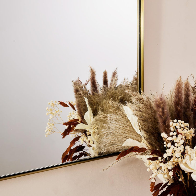 Hafsa Antique Arched Bathroom Vanity Mirror | Stainless Steel Frame, 30" x 20", Brushed Gold