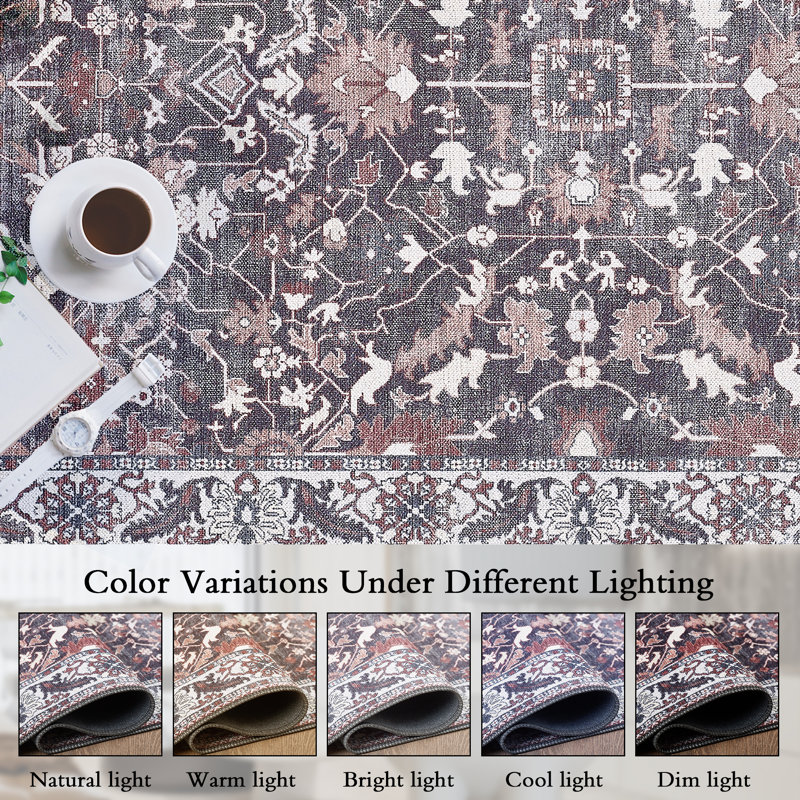 Tapis vintage lavable à la machine Zehorit pour salon, tapis de couloir et tapis d'entrée, Rectangle 4 pi 11 po x 8 pi