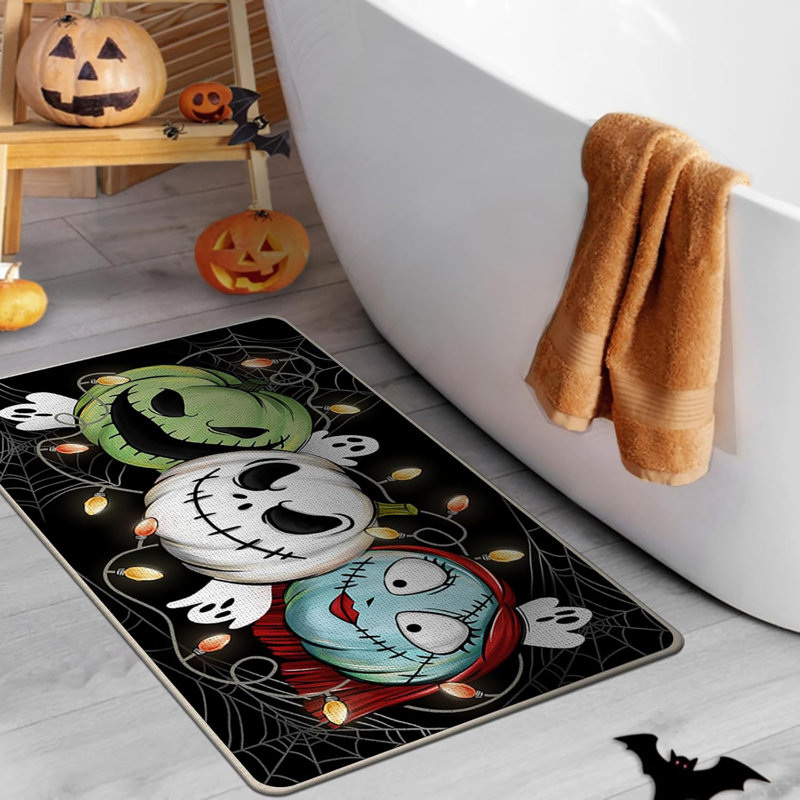 Tapis de porte d'entrée d'Halloween Jack, tapis d'entrée vert antidérapant pour hall d'entrée Spooky