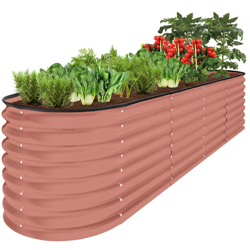 Shalynn 8x2x2ft Metal Raised Garden Bed, Oval Outdoor Planter Box w/ 4 Support Bars, Orange