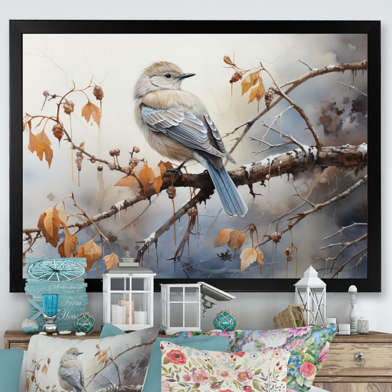 «Bird Silent Watcher I», reproduction d'art sur toile, Cadre photo noir, H 34 po x l 44 po x P 1,5 po