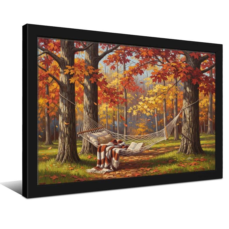 Plantes et fleurs, arbres d'automne, hamac, feuilles, forêt, scène paisible, nature, H 12 po x l 18 po, Noir