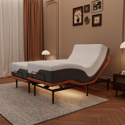 Adjustable Bed Frame With 14" Hybrid Mattress, Lumbar Support, Head-Pillow-Tillt, Smart App Control, Wireless Remote, Massage, Under-Bed Lights, USB & Type C Ports, Memory Positions