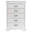 Commode haute à 5 tiroirs, commode de rangement traditionnelle blanche avec garniture moulée décorative, poignées de suspension foncées et pieds de support