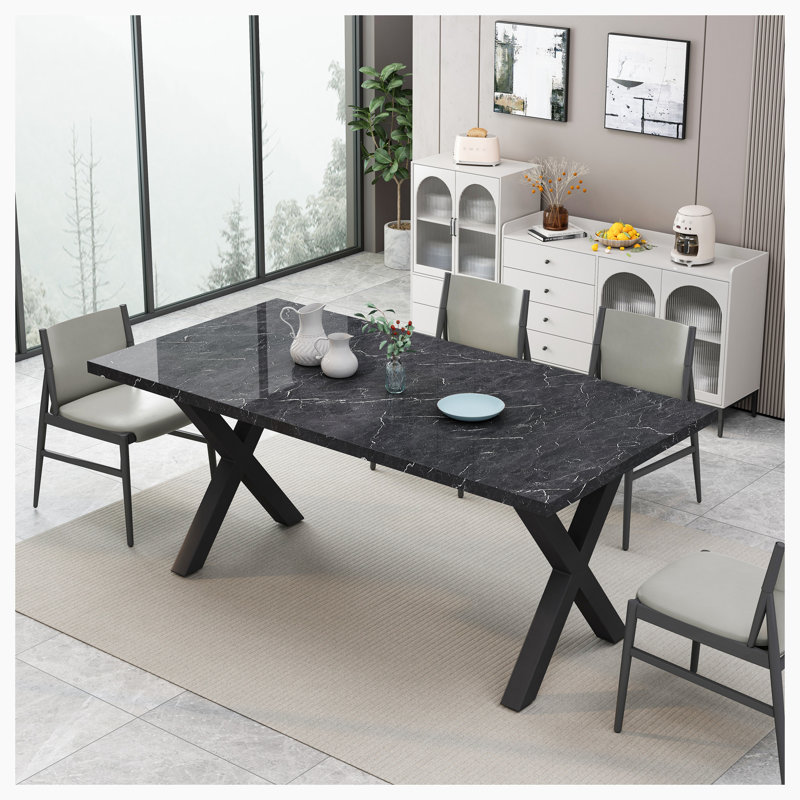 Eaker 70.96" Dining Table,Square Dining Table with Printed Marble Table Top, X-Shape Table Leg,kitchen table,dining room table,dinning table,dining room table