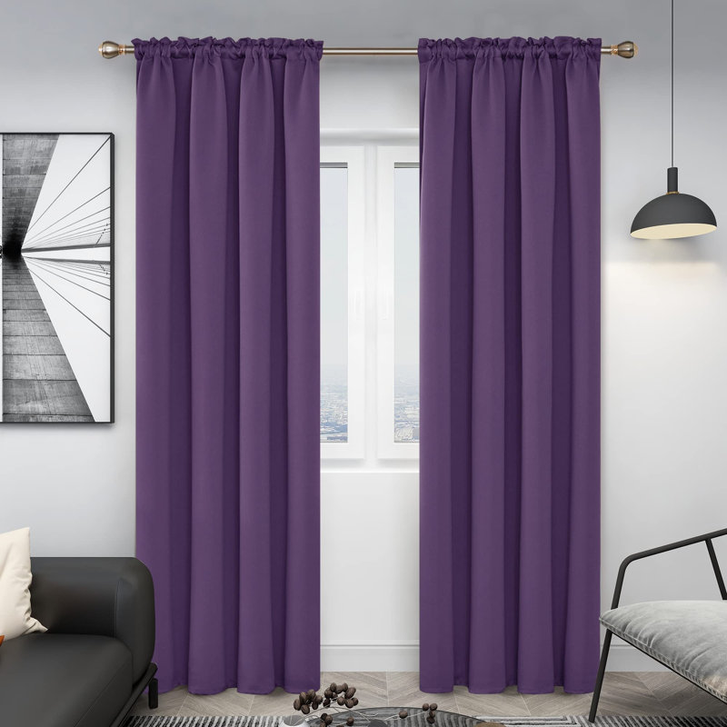 Rod Pocket Thermal Insulated Room Darkening Window Curtain Panels (Set of 2), Light Purple, 38" W x 84" L