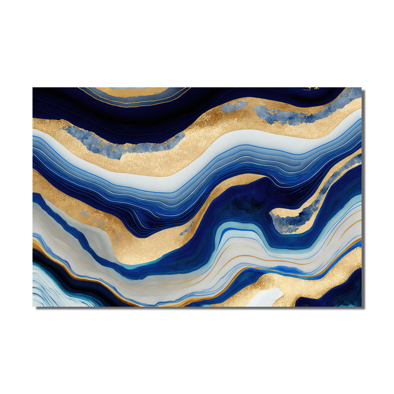 «Vibrant Blue and Gold Flow Art IV», art mural moderne sur toile