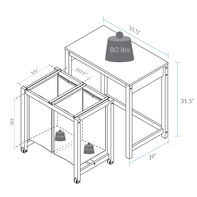 Wood Rolling Laundry Sorter with Handles