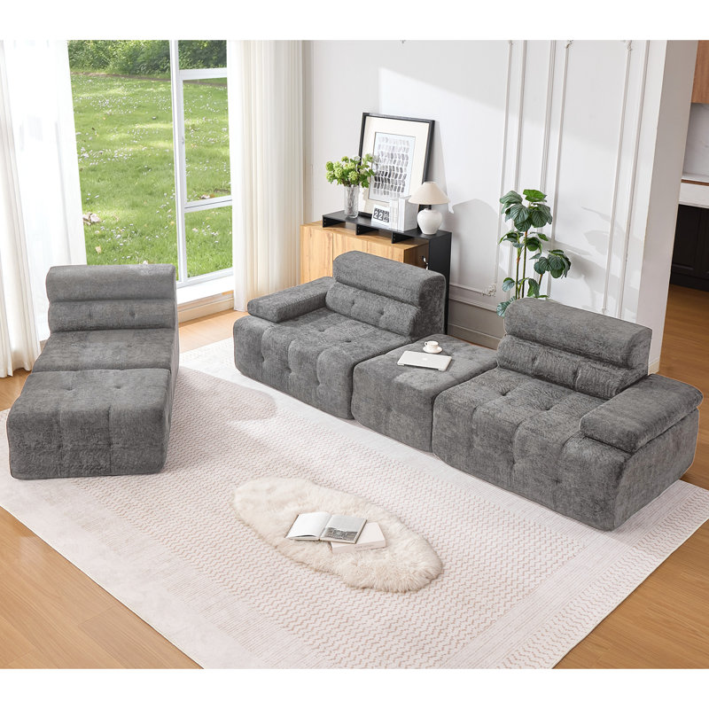 Ensemble de salon modulaire à compression 5 pièces 5 pièces, Gris