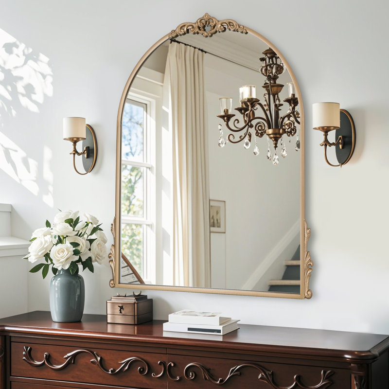 Vignale Vintage Metal Arched Wall Mirror, Gold, 36" x 30"