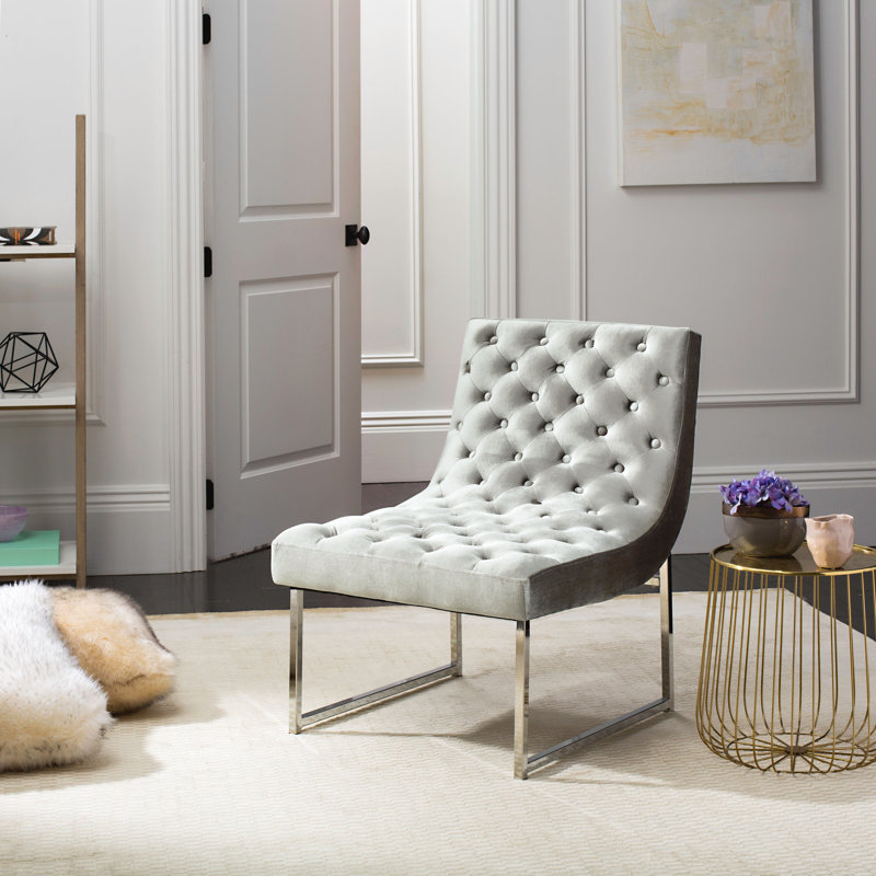 Dark Velvet Tufted Accent Chair, Grey