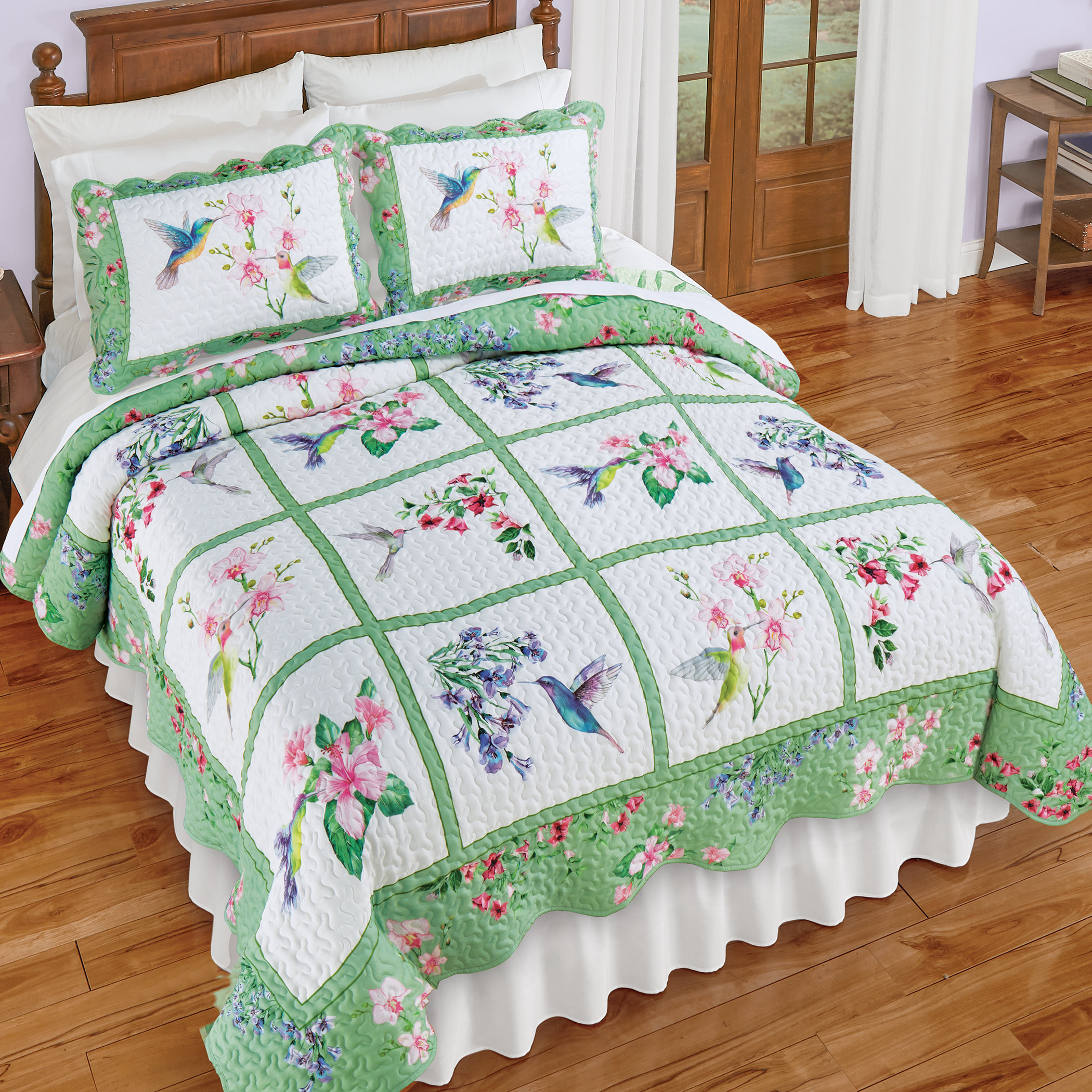 Winston Brands Hummingbird Floral Patchwork Scalloped Edge Quilt ...