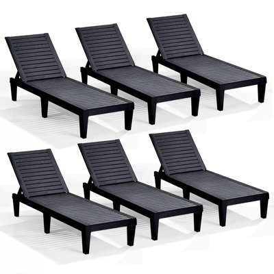 Ensemble de 6 chaises longues en polyrésine d'extérieur imperméables, légères et réglables Nestl