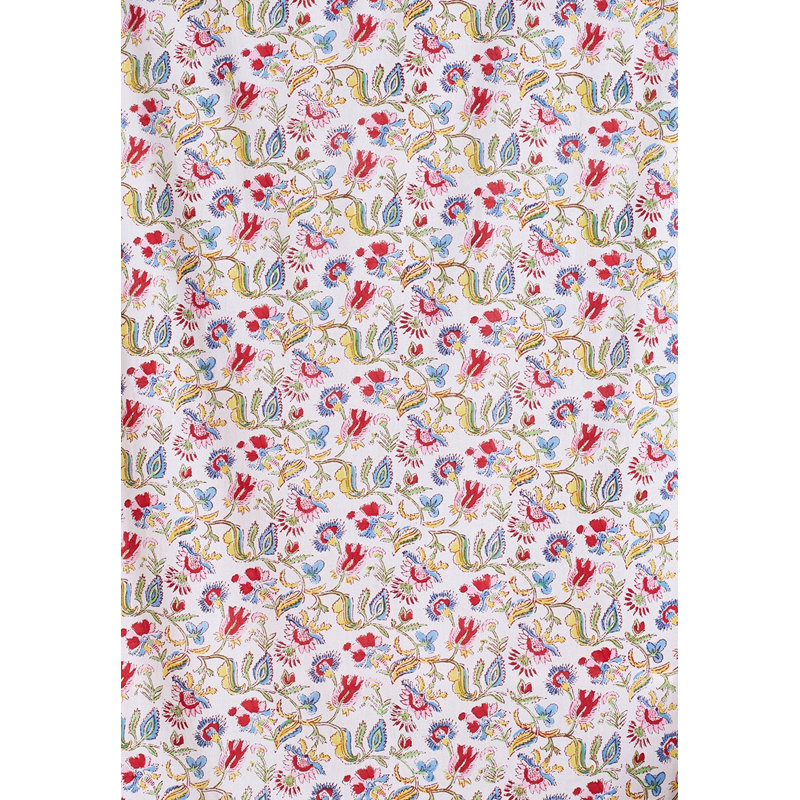 Indian Floral Flower Design Pale Whit Cotton Block Print Curtain Panel