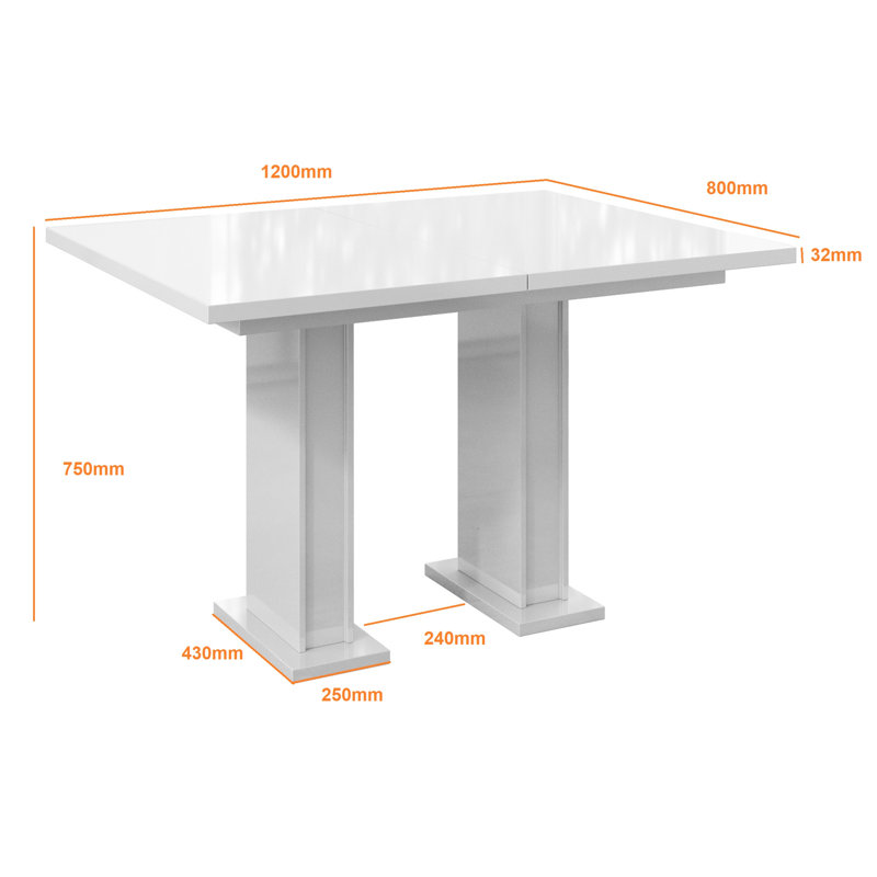 Helme Extendable Dining Table,  High-Gloss White