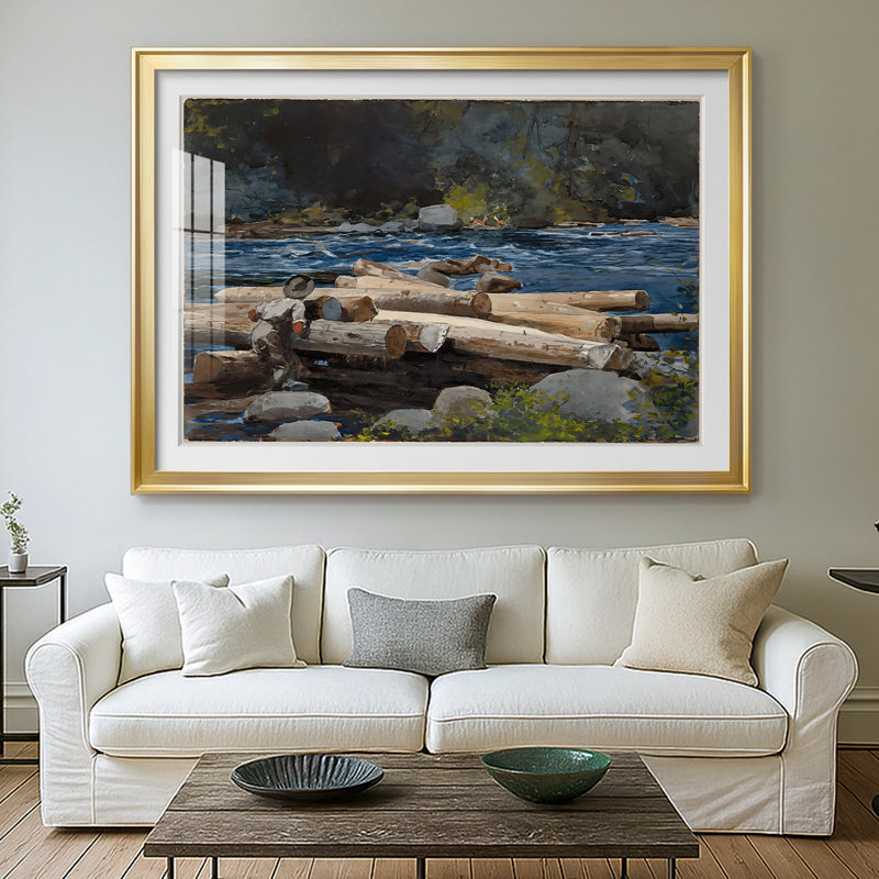 Hudson River, Logging-Winslow Homer-Framed Gallery Wrapped Canvas-1897, 26.5x36.5, Impression encadrée, Or
