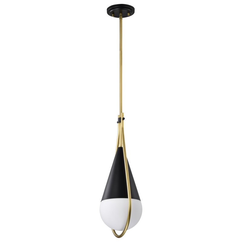 Marnix 1 - Light Teardrop Pendant, 53" H x 6.5" W x 6.5" D, Matte Black/Natural Brass