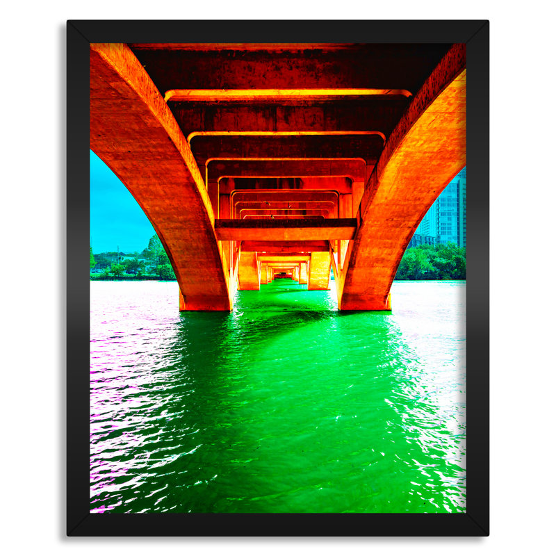 Lamar Street Bridge, Austin Texas - reproduction de photo sur toile, H 20 po x l 16 po x P 0,75 po, Toile encadrée noire