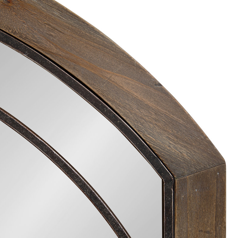 Haldron 36" Rustic Brown Wood Arch Mirror with Iron Fretwork