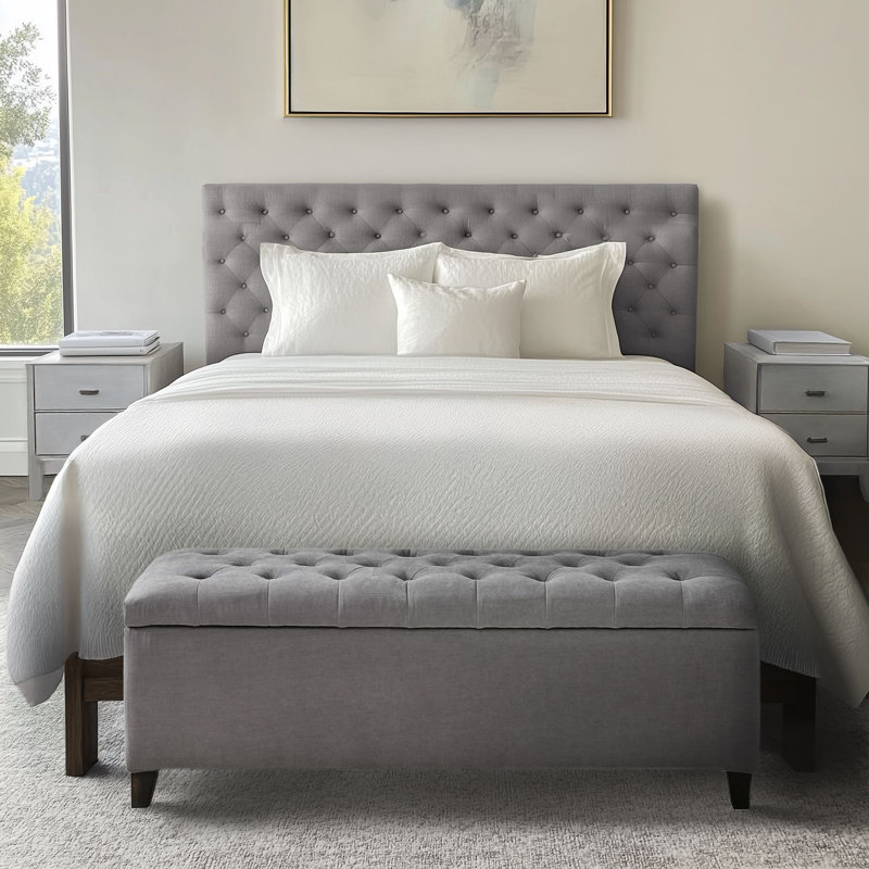 Maniscalco Tufted Top Upholstered Storage Bench, Light Gray