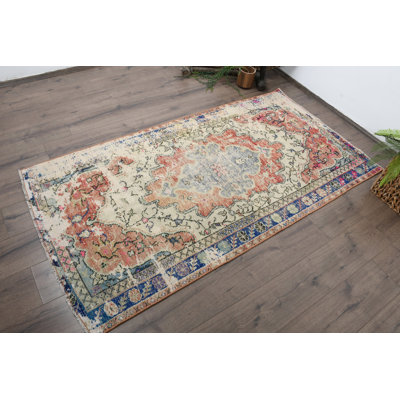 39.8x75.6 Inch Antique Wool Patchwork Accent Rug, Beige Rug