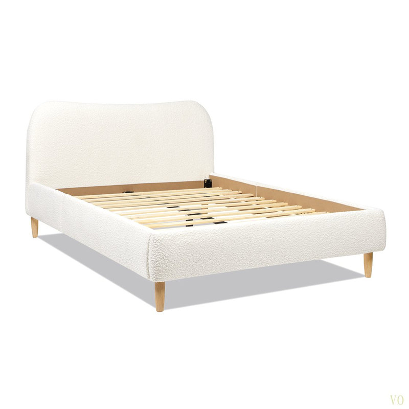 Lit plateforme tapissier Roman, Blanc, Grand lit