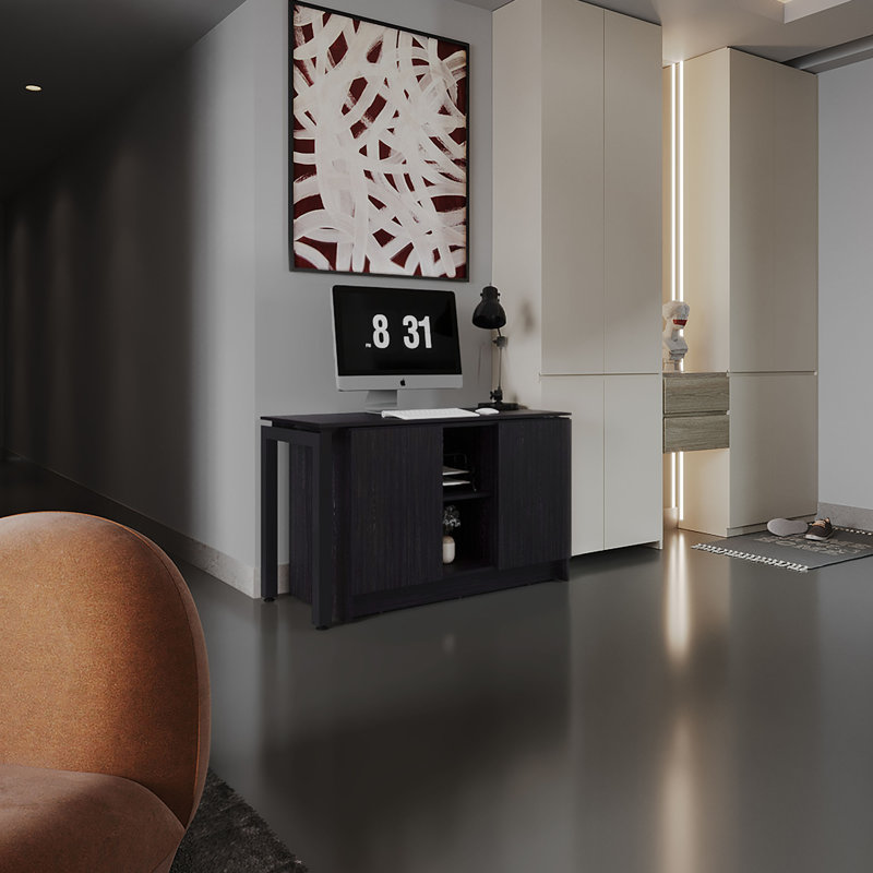 Bureau rotatif Alfie de 72 pouces de large ou compact, poste de travail réglable dans deux directions avec compartiments de rangement, pour le bureau à domicile ou le studio