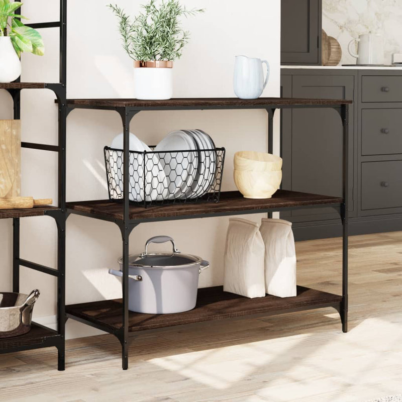 Kitchen Serving Cart, Brown Oak