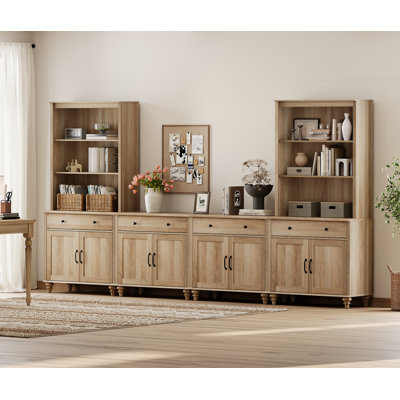 Scarlett Sideboard Cabinet With Bar Hutch, Buffet Cabinet With 2 Drawers, 3 Tier Shelves And 4 Wood Doors, 135