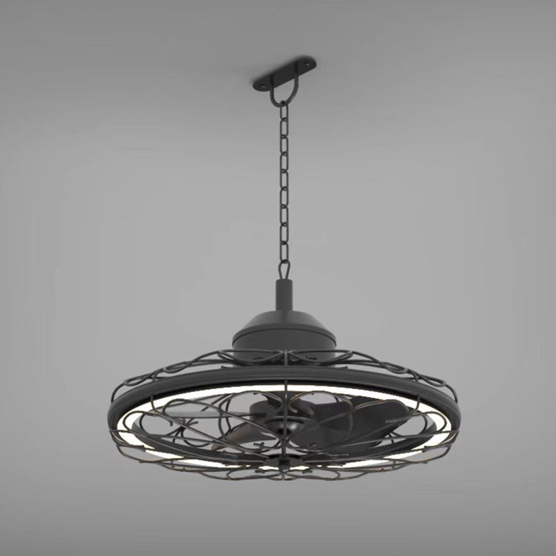 Ventilateur de plafond extérieur imperméable 20 "avec lumières, télécommande et interrupteur mural, 3 températures de couleur, conception en cage
