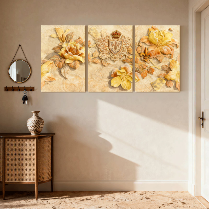 «Fashion Floral Crown Emblem», ensemble de 3 impressions sur toile, H 24 po x l 48 po