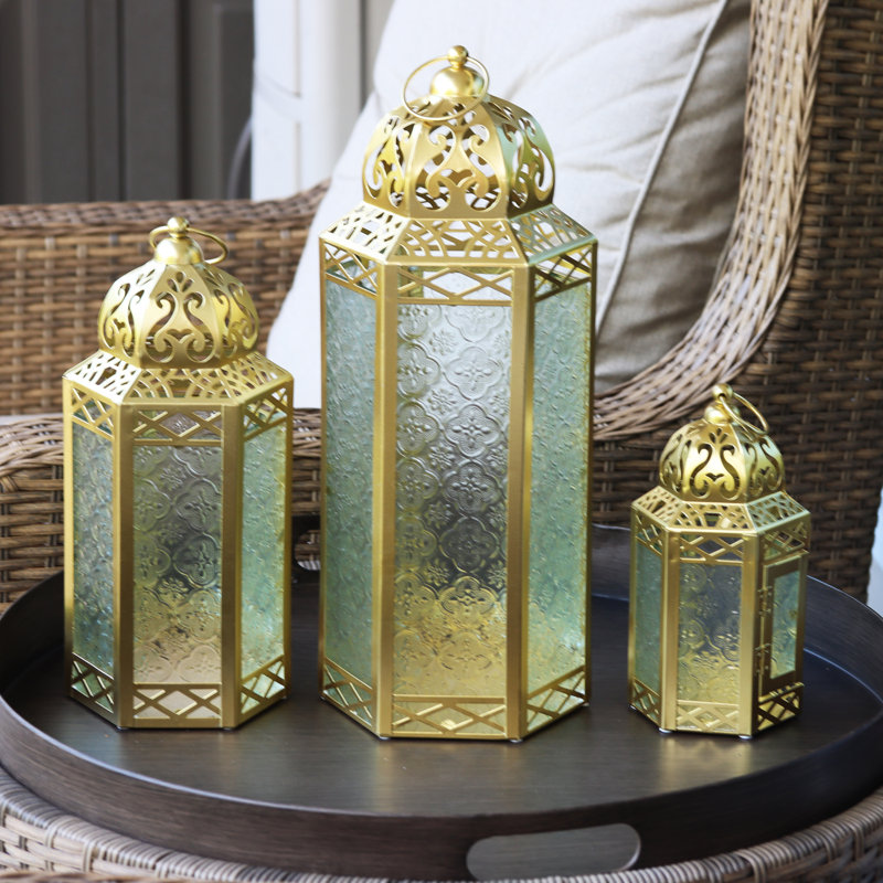 Moroccan Candle Lantern Decorative Set for Floor, Ramadan Decorations, Indoor Home Decor, Outdoor Patio or Porch, Weddings