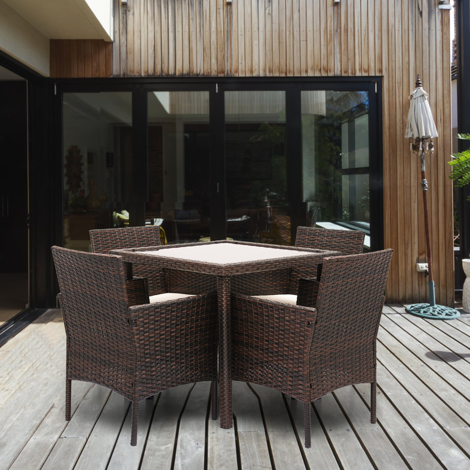 LIFEZEAL 2 Chaises De Jardin En Rotin PE Avec Table Carrée En