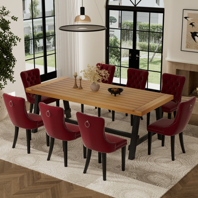 9 Pieces Modern Farmhouse Rectangle Dining Set with Mid-century High-end Tufted Dining Chair Set for 8